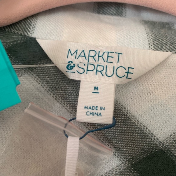 Market & Spruce Olive Green and White Woven Flannel Top - Picture 4 of 5